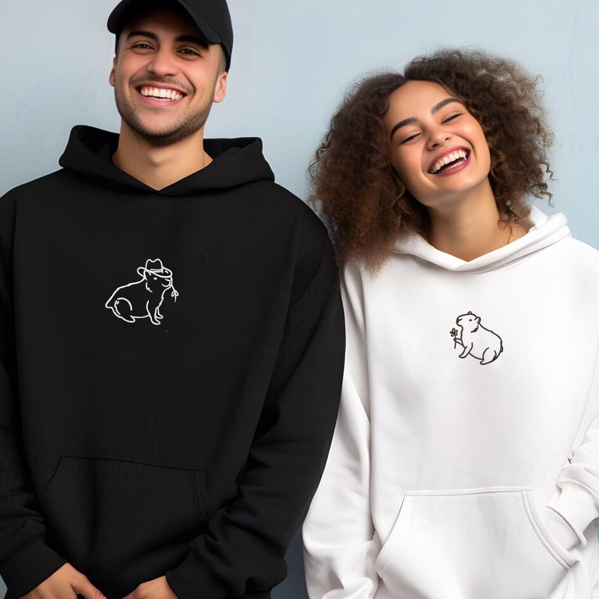 Custom Embroidered Capybara Matching Hoodies for Couples