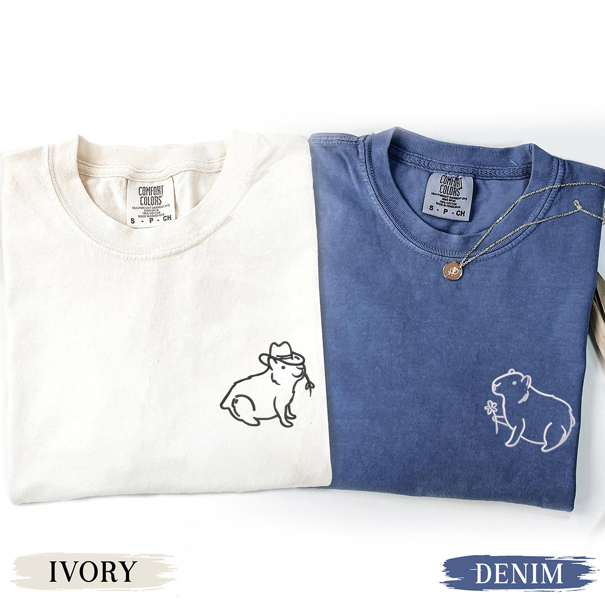 Individuell bestickte Capybara-T-Shirts für Paare