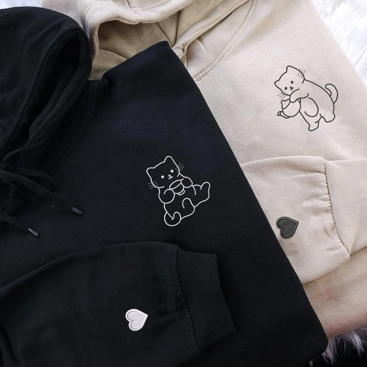 Individuell bestickte Engel- und Dämonenkatze-Kapuzenpullover für Paare