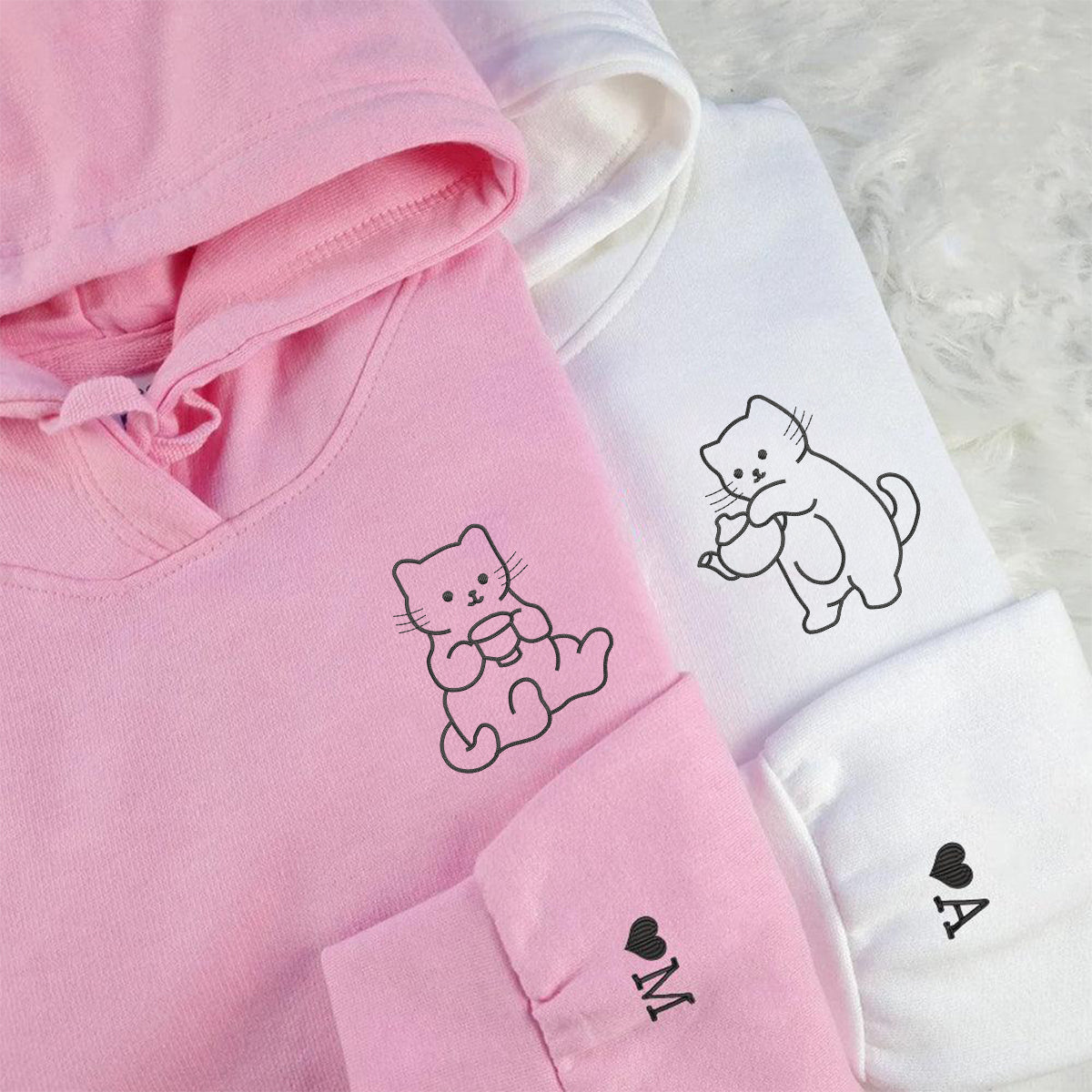 Individuell bestickte Engel- und Dämonenkatze-Kapuzenpullover für Paare