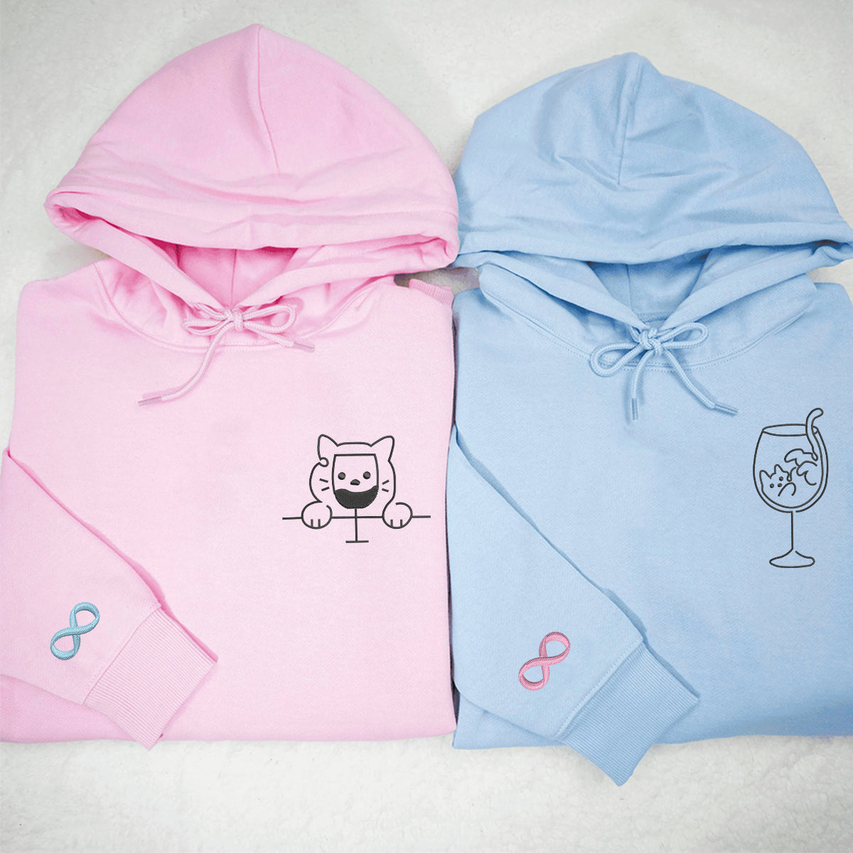 Individuell bestickte Katzen-Trinkgläser, passende Hoodies für Paare