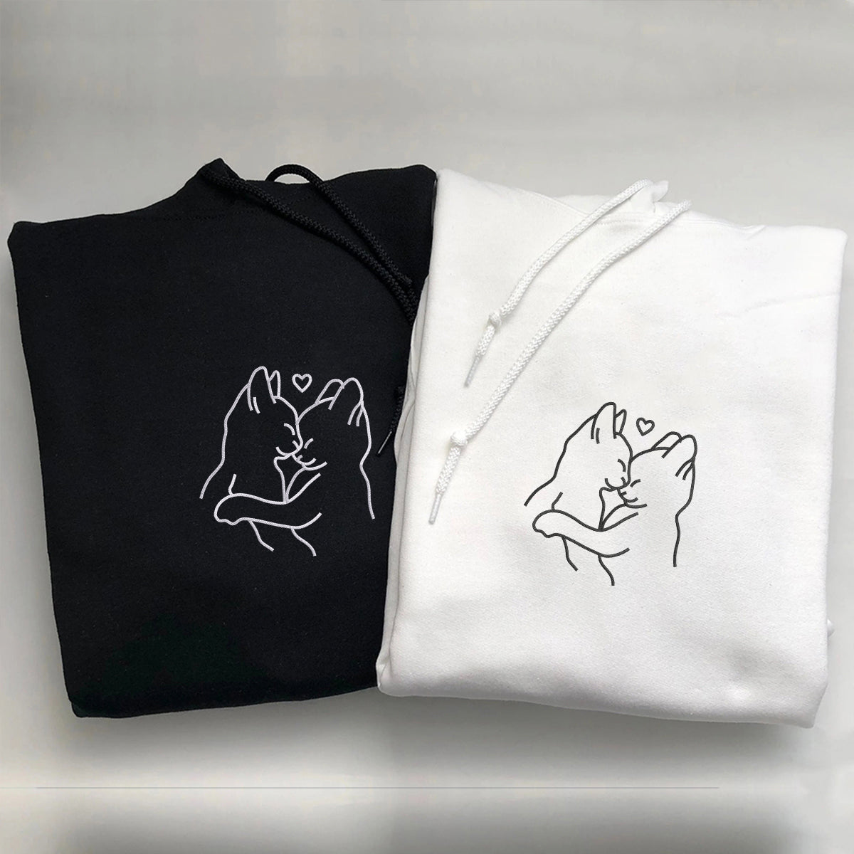 Custom Embroidered Cat Hug Matching Hoodies for Couples
