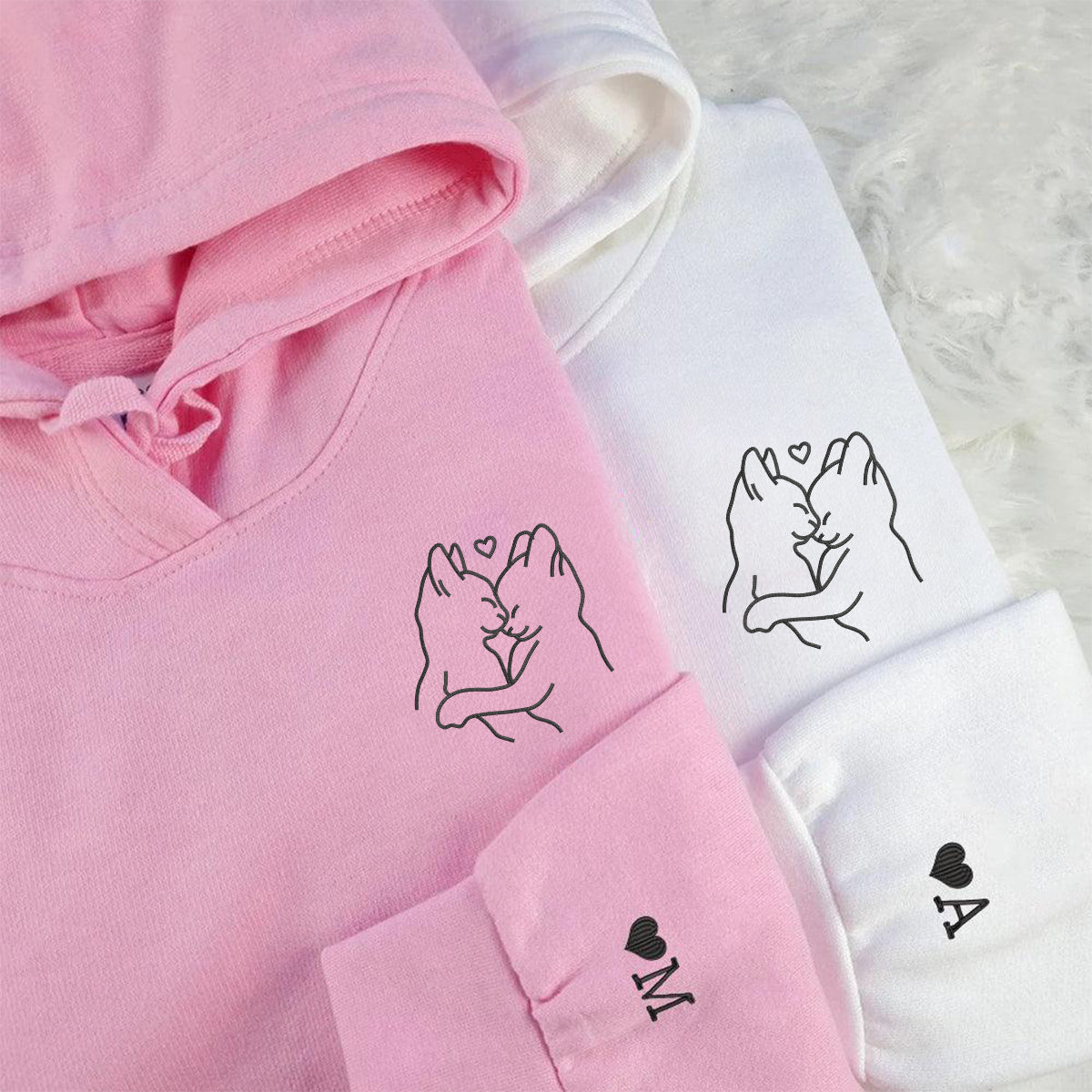 Individuell bestickte Engel- und Dämonenkatze-Kapuzenpullover für Paare