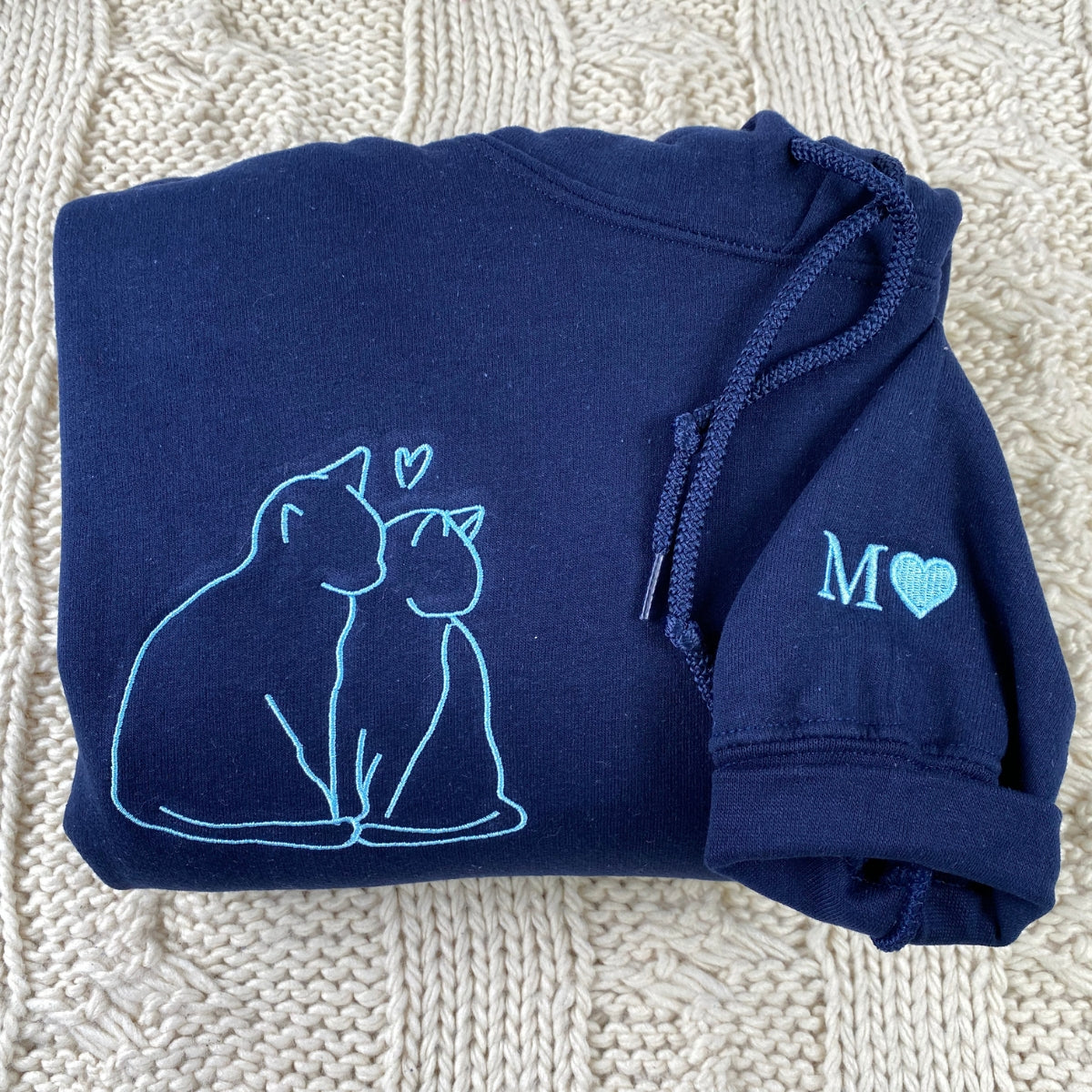 Custom Embroidered Cat Love Matching Hoodies for Couples