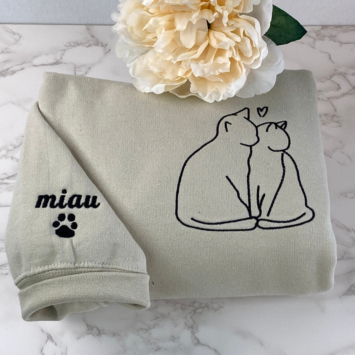 Custom Embroidered Cat Love Matching Hoodies for Couples