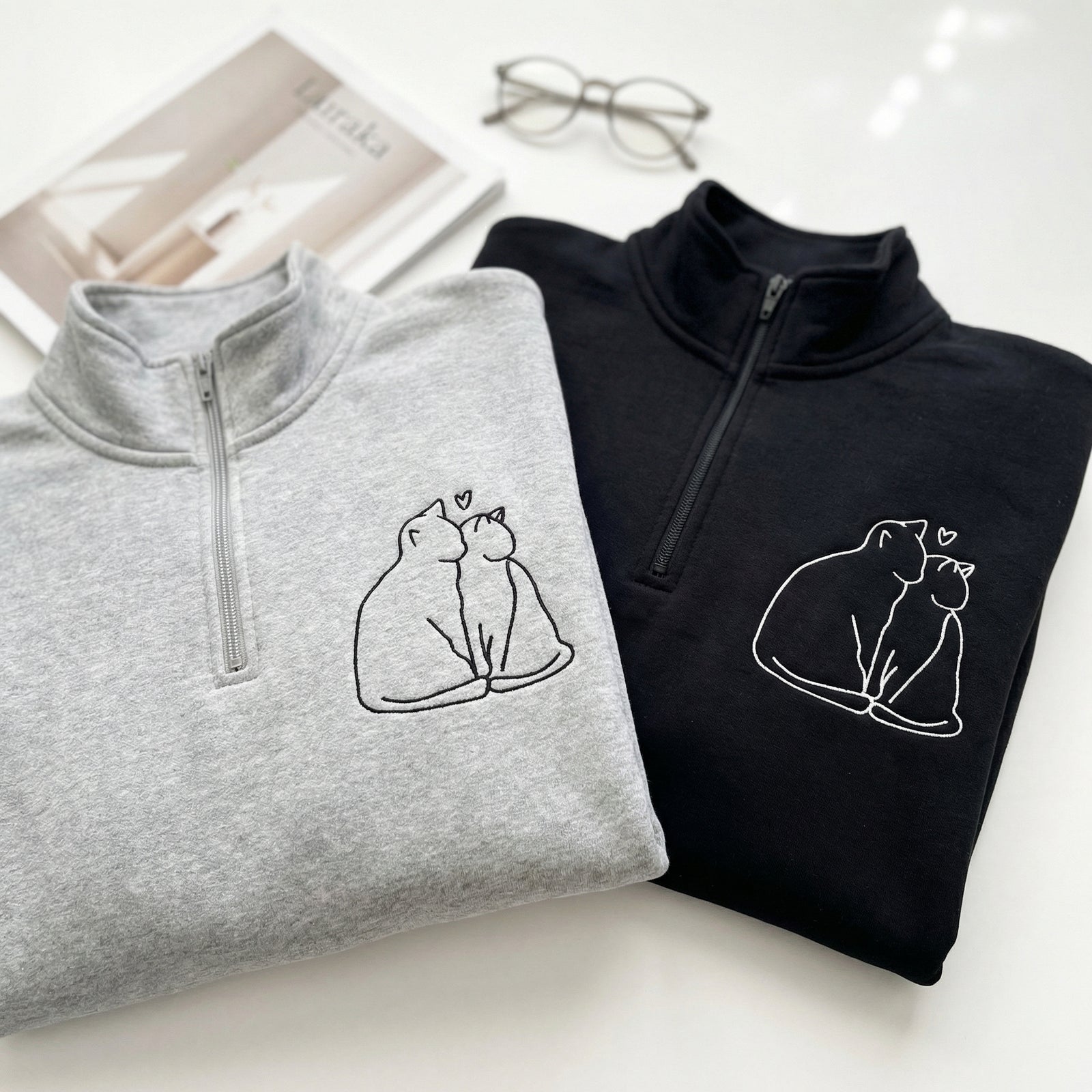 Sweats à capuche brodés personnalisés assortis pour couples