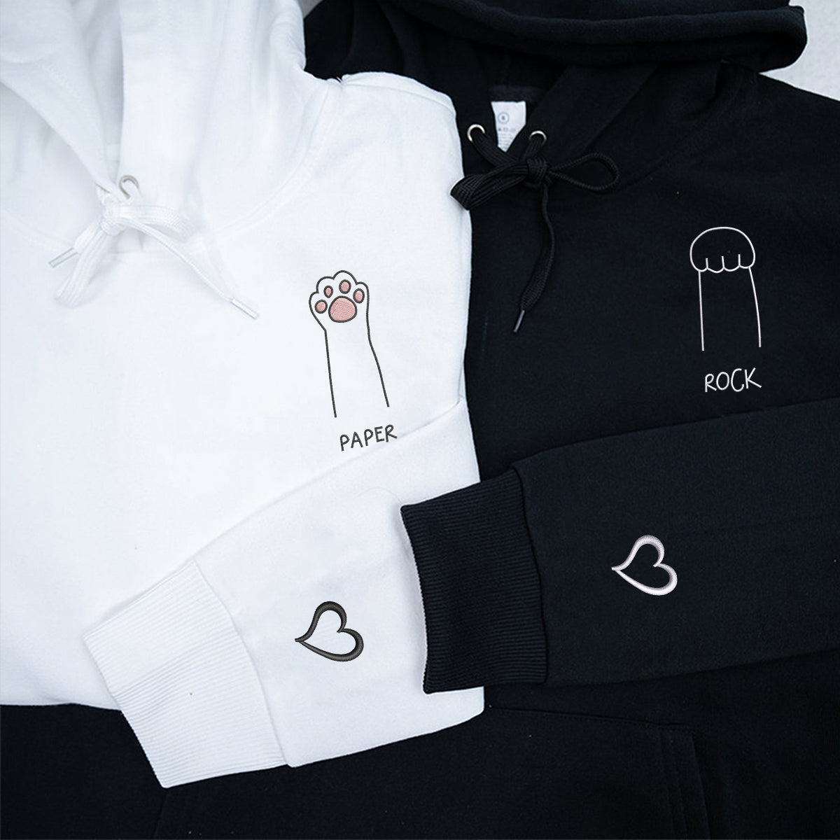 Individuell bestickte Katzenpfote Schere Stein Papier Passende Hoodies für Paare