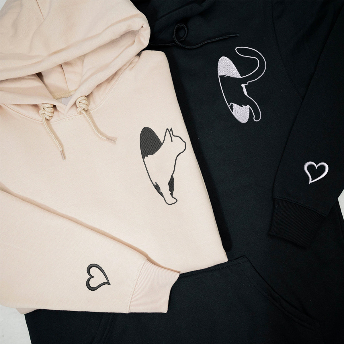 Custom Embroidered Cat Portal Matching Hoodies for Couples
