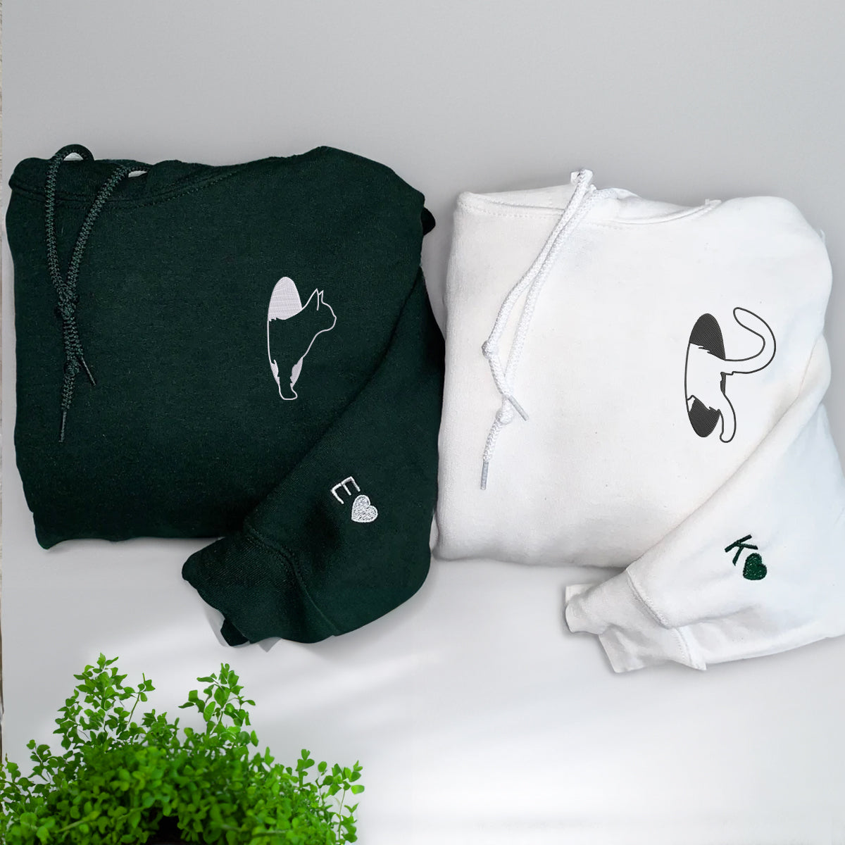Individuell bestickte Katzenportal-Kapuzenpullover für Paare