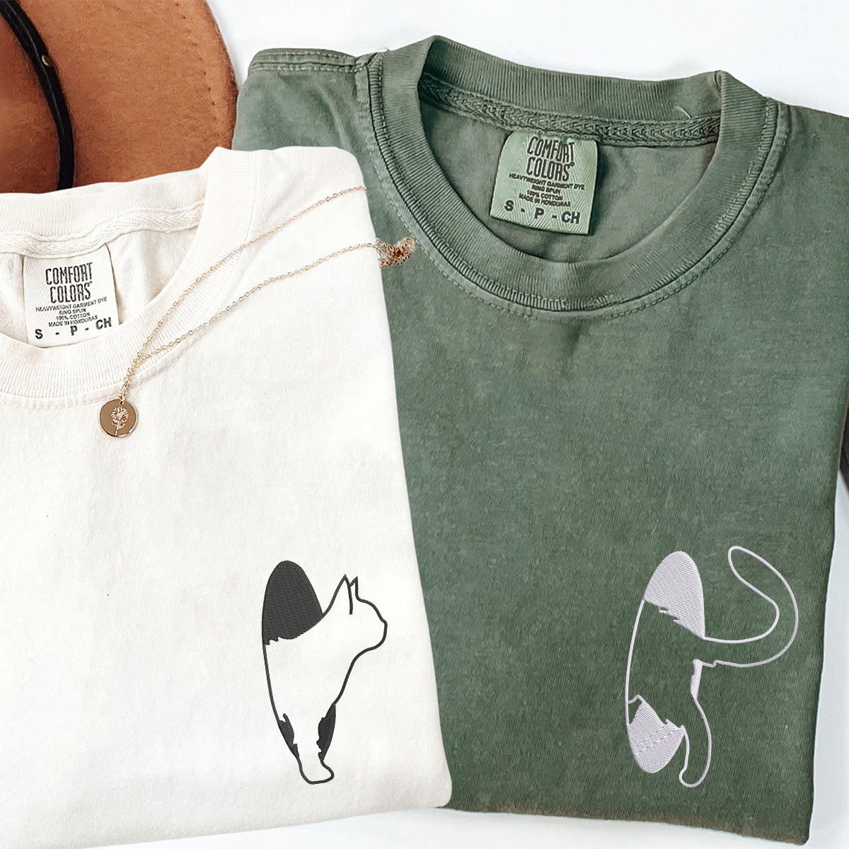Custom Embroidered Cat Portal Matching T-shirts for Couples