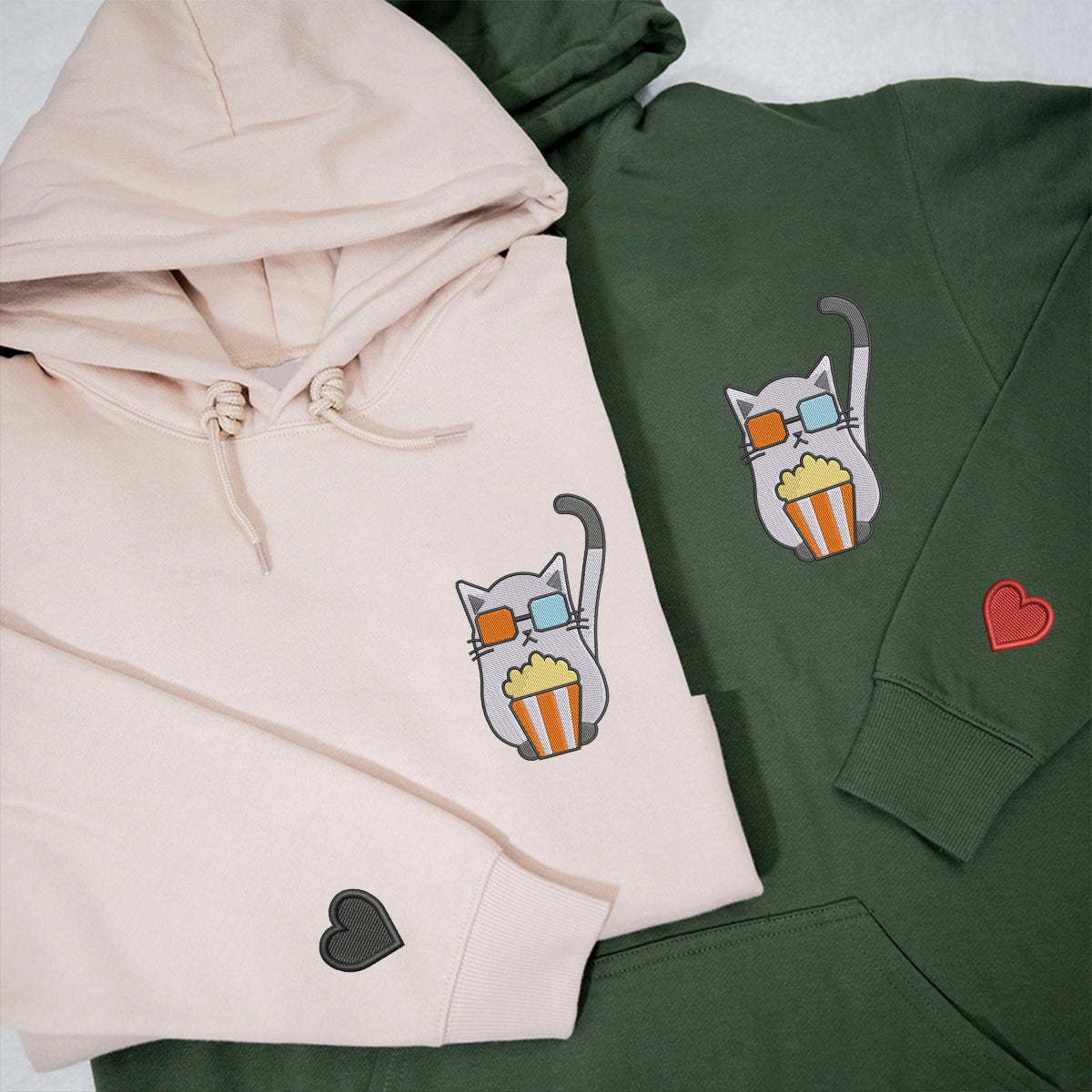 Individuell bestickte Katzen-Film-Hoodies für Paare