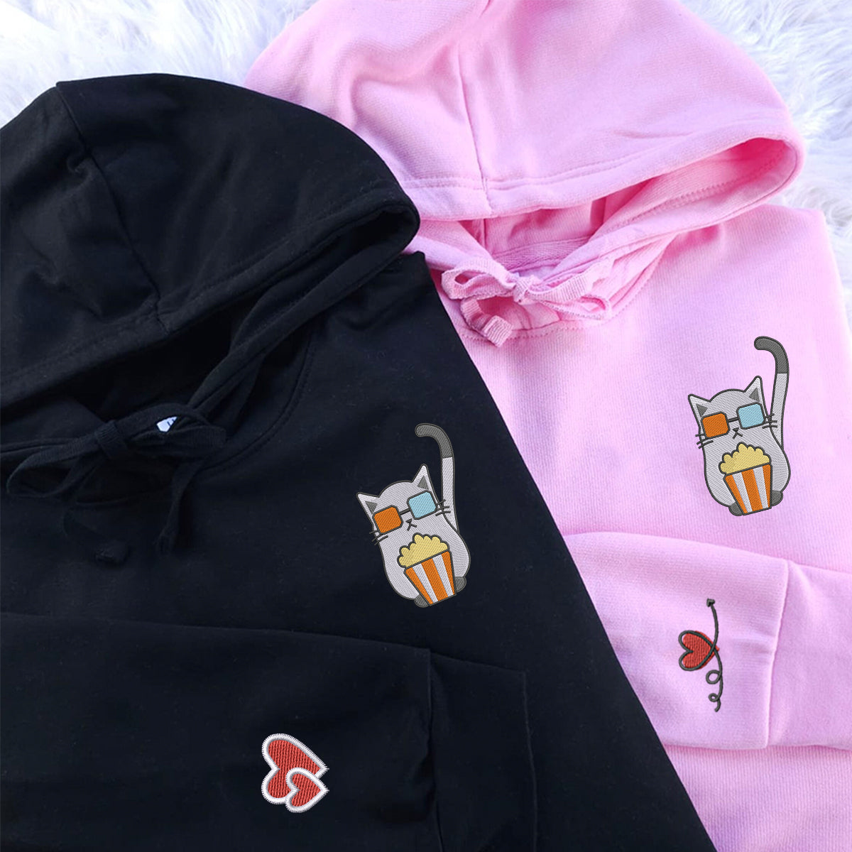 Individuell bestickte Katzen-Film-Hoodies für Paare