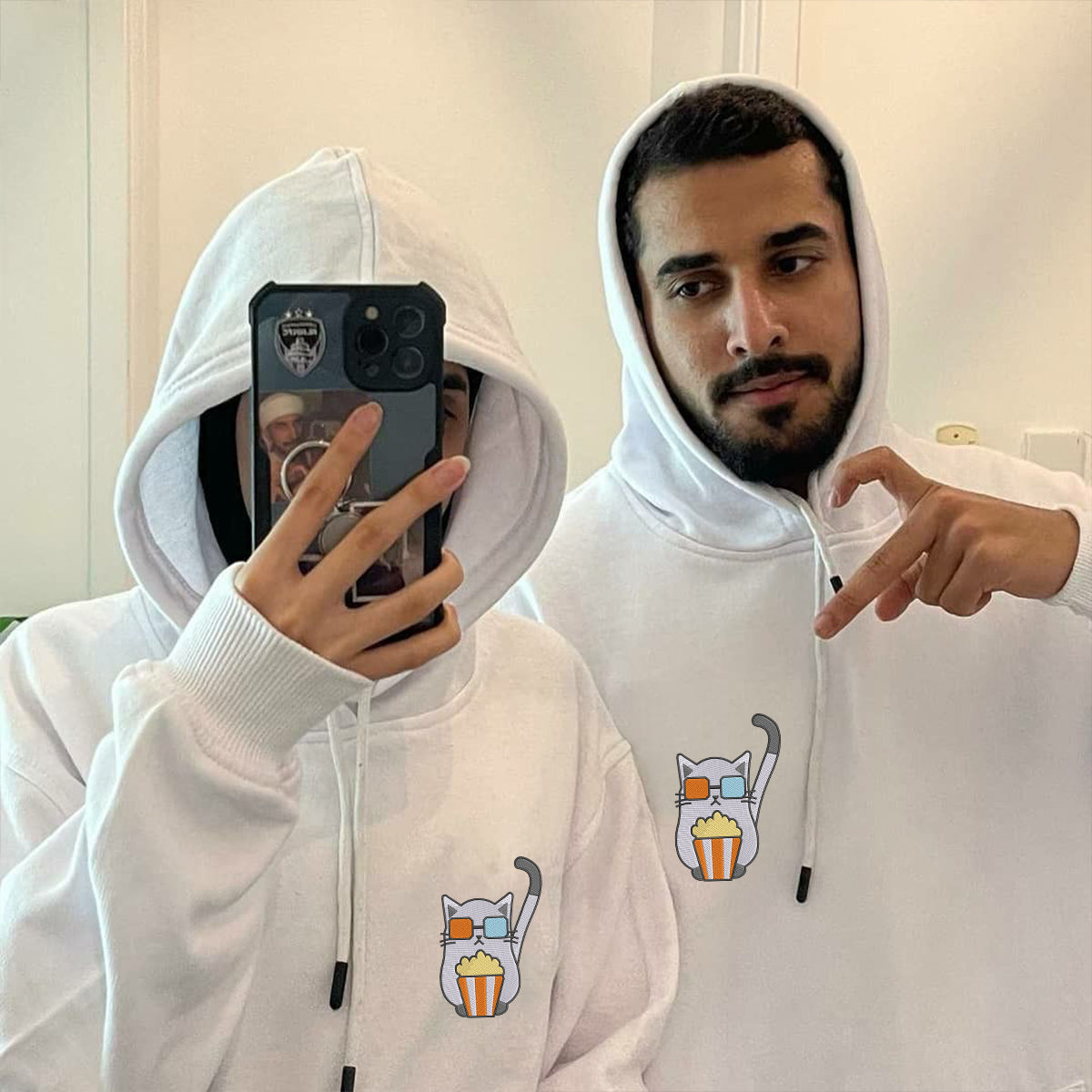 Individuell bestickte Katzen-Film-Hoodies für Paare