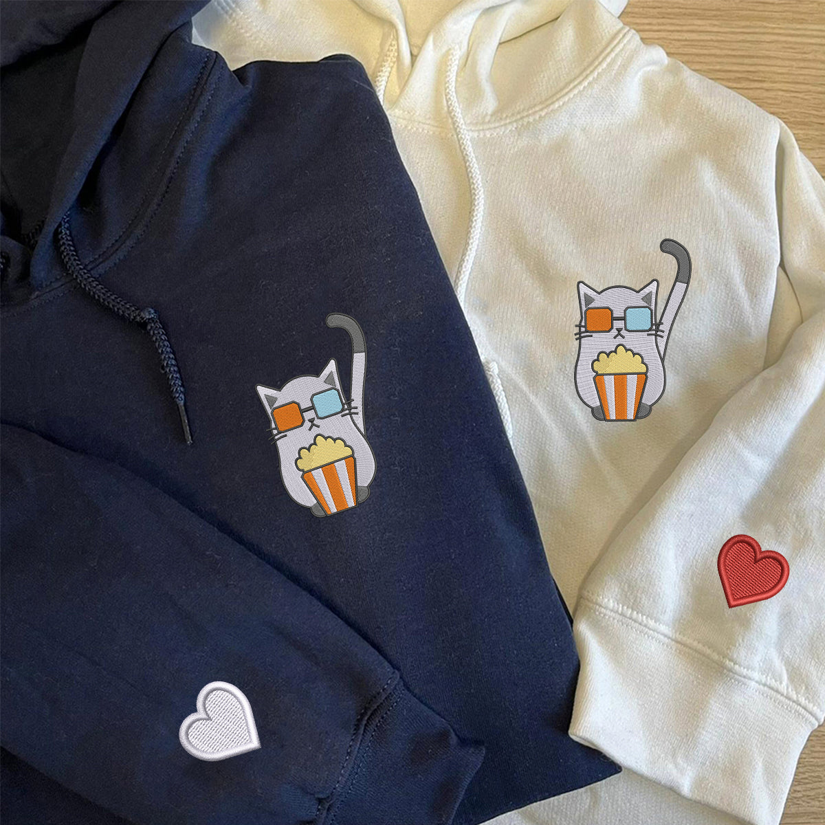 Individuell bestickte Katzen-Film-Hoodies für Paare