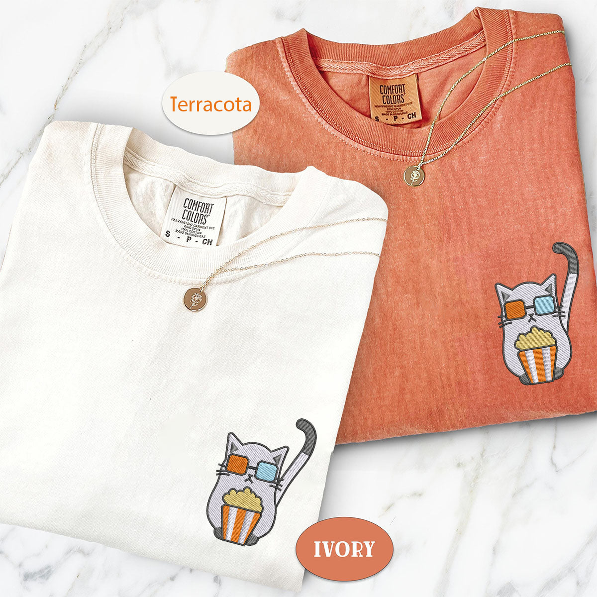 Custom Embroidered Cat Watching Movie Matching T-shirts for Couples