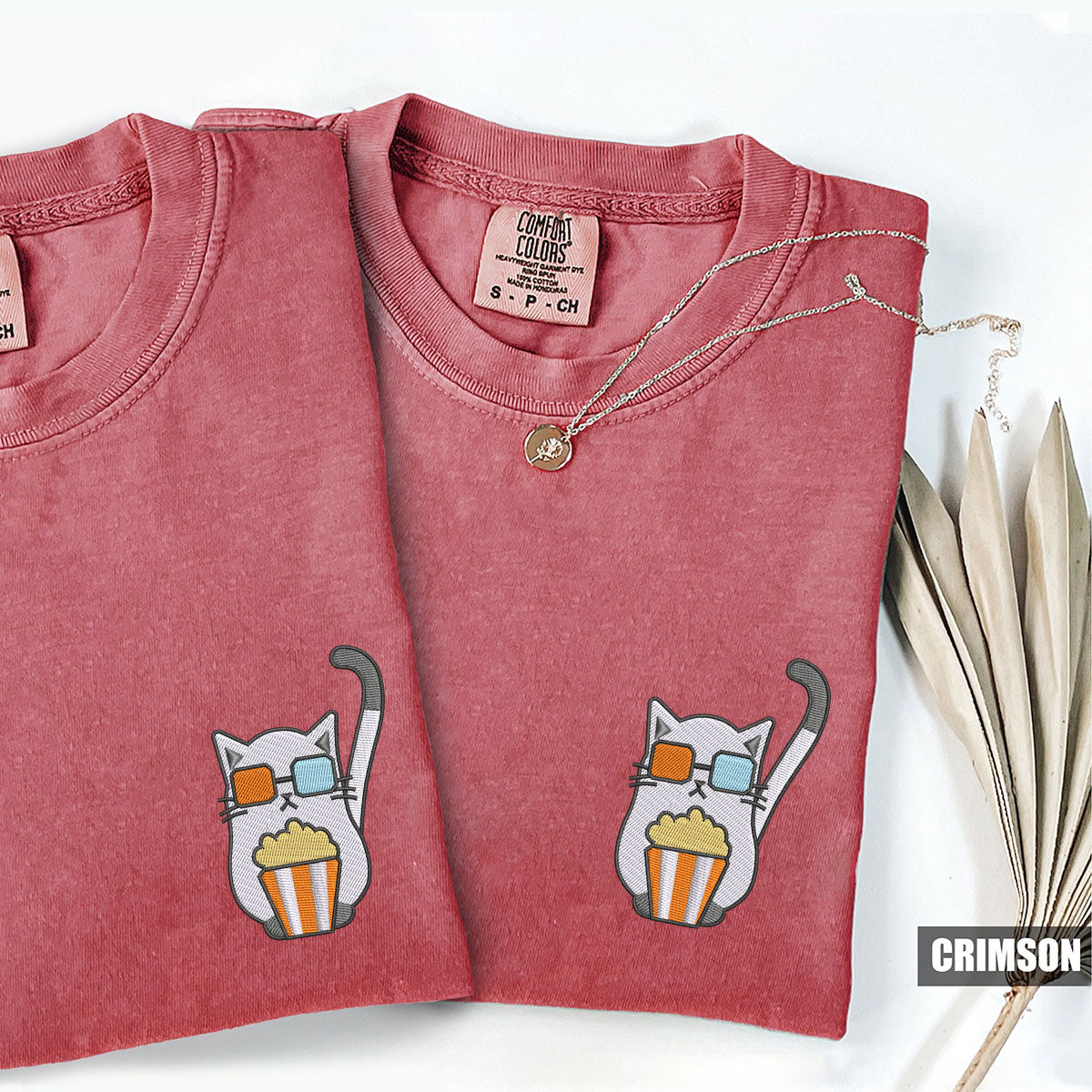 Custom Embroidered Cat Watching Movie Matching T-shirts for Couples