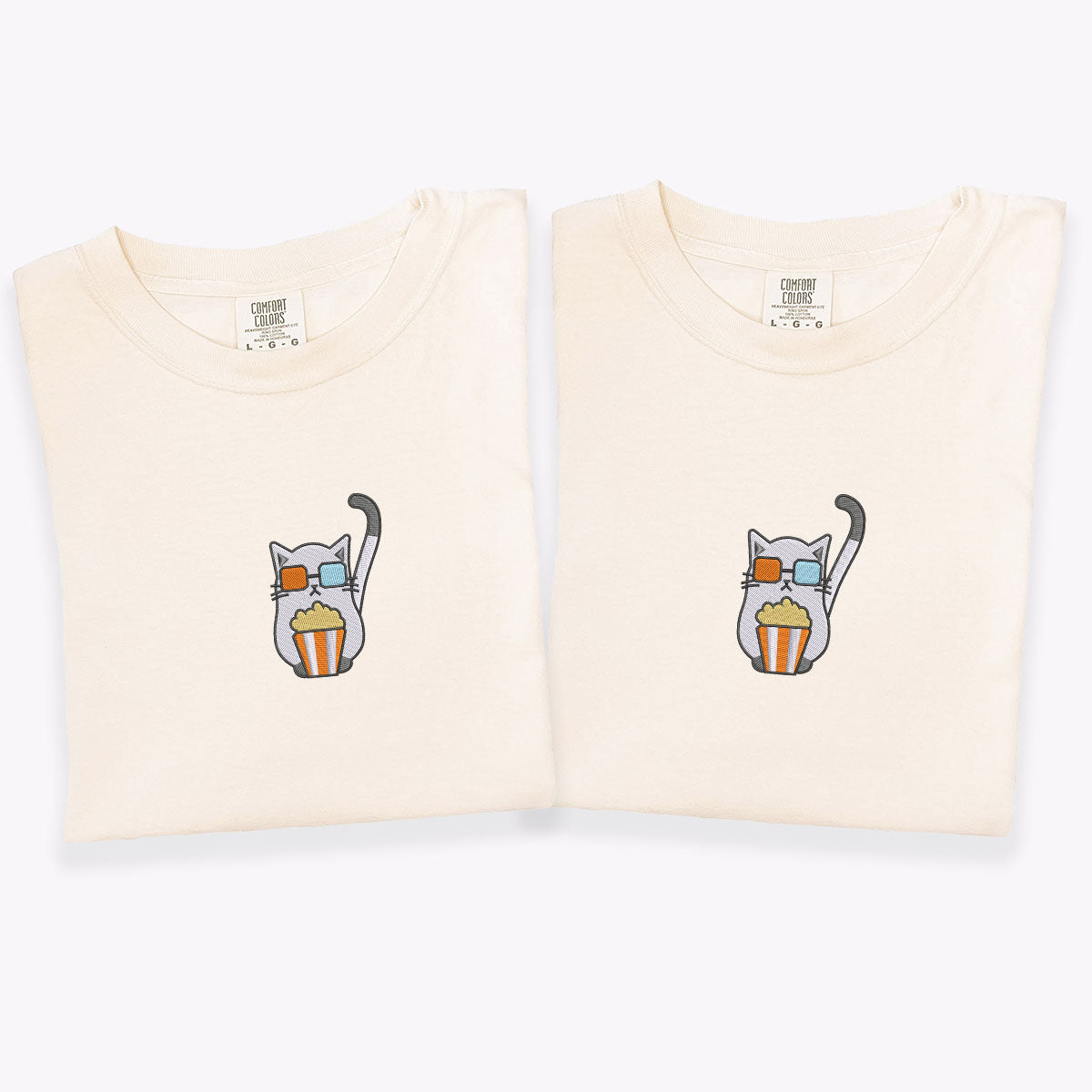 Custom Embroidered Cat Watching Movie Matching T-shirts for Couples