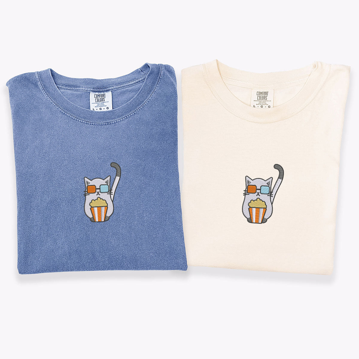 Custom Embroidered Cat Watching Movie Matching T-shirts for Couples