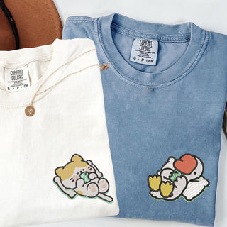 Individuell bestickte Katze x süße Gans passende T-Shirts für Paare