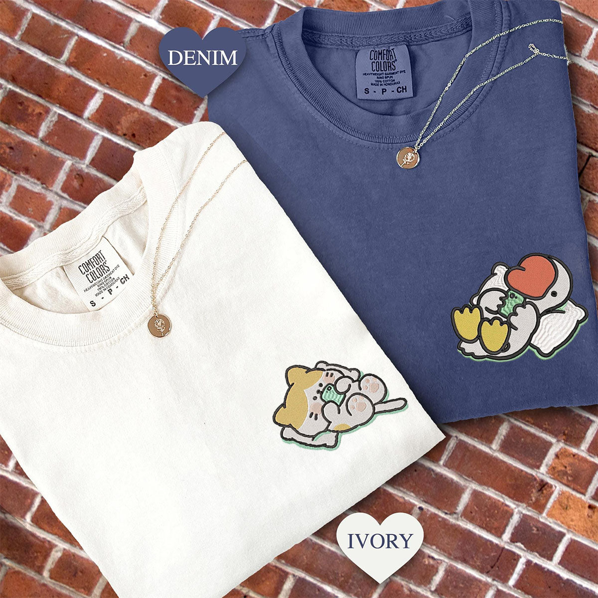 Custom Embroidered Cat x Cute Goose Matching T-shirts for Couples