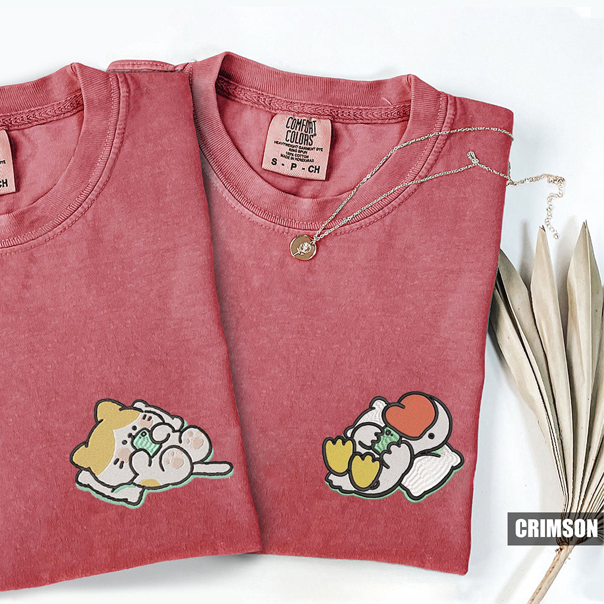 Custom Embroidered Cat x Cute Goose Matching T-shirts for Couples