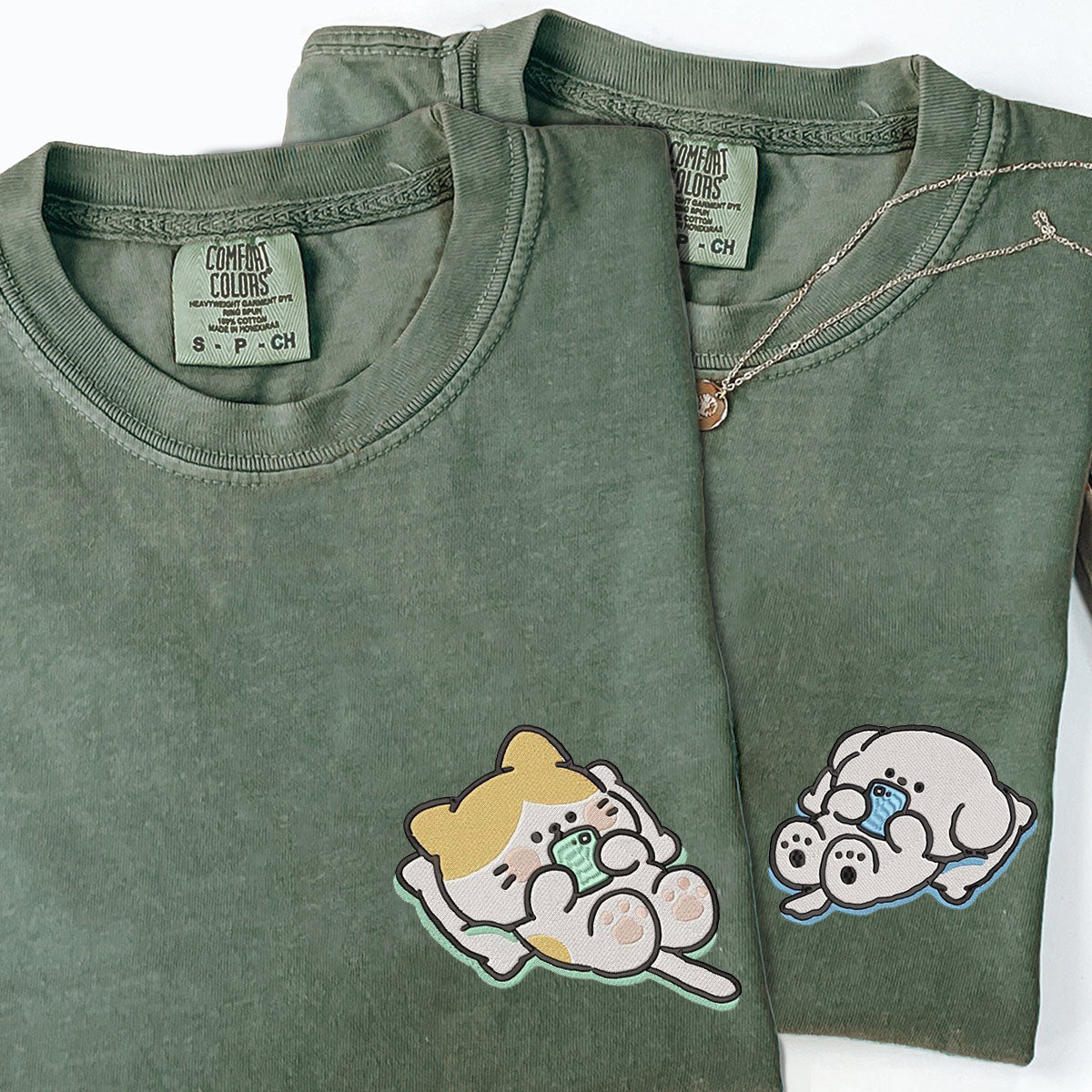 Custom Embroidered Cat x Dog Matching T-shirts for Couples