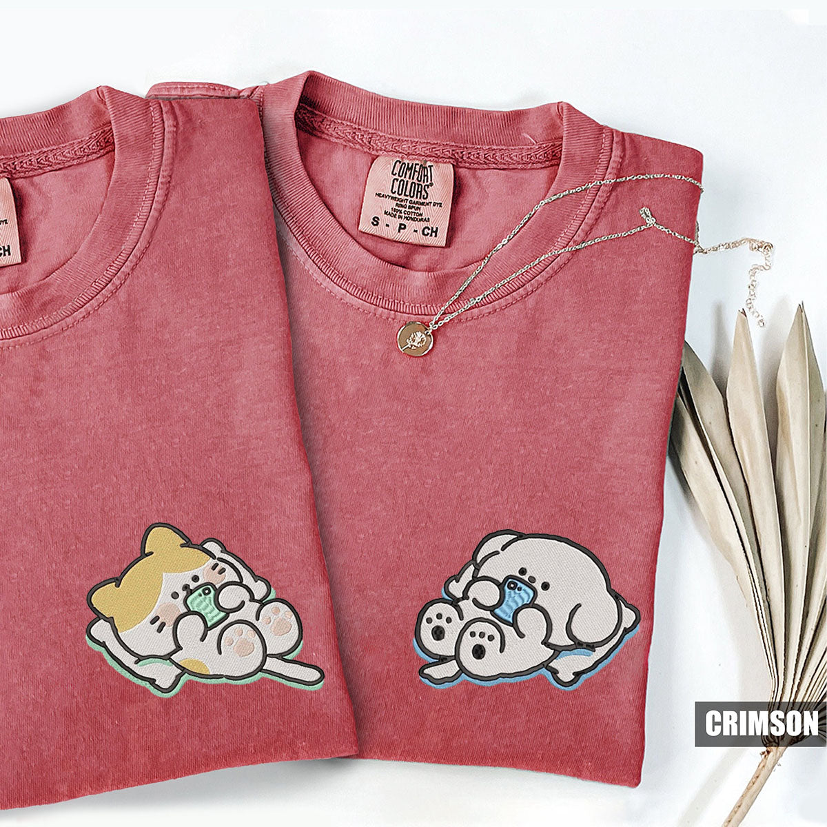 Custom Embroidered Cat x Dog Matching T-shirts for Couples