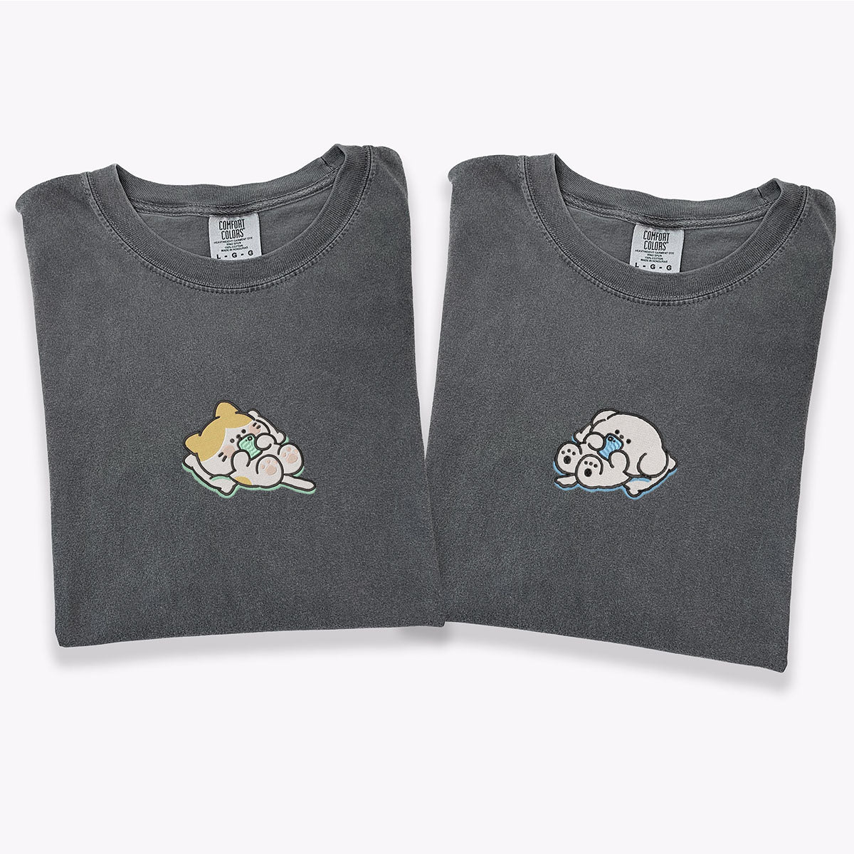 Custom Embroidered Cat x Dog Matching T-shirts for Couples