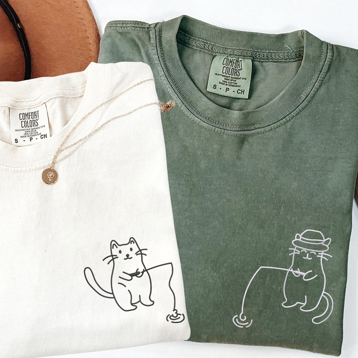 Individuell bestickte Katzen Angeln passende T-shirts für Paare