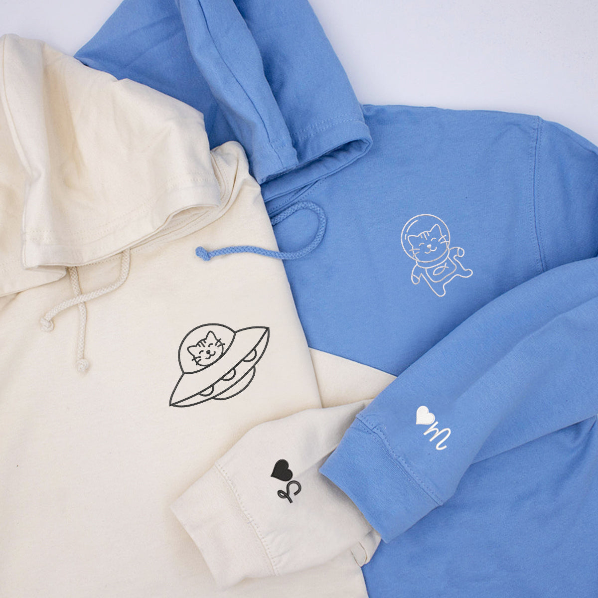 Custom Embroidered Catstronauts Matching Hoodies for Couples