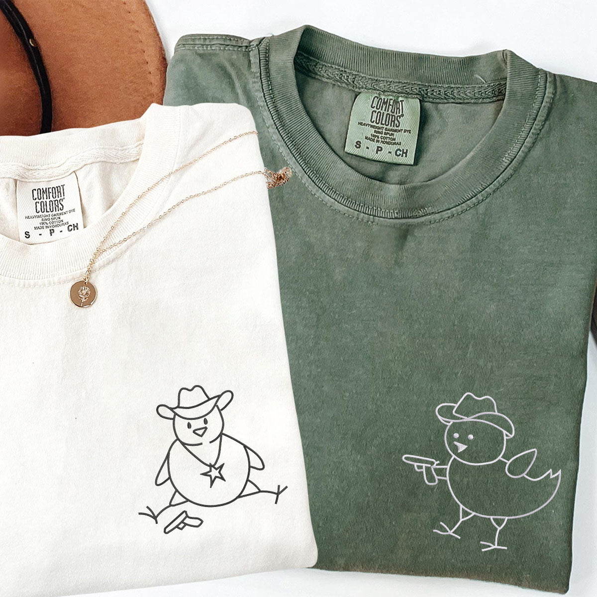 Custom Embroidered Chick Sherrifs Matching T-shirts for Couples