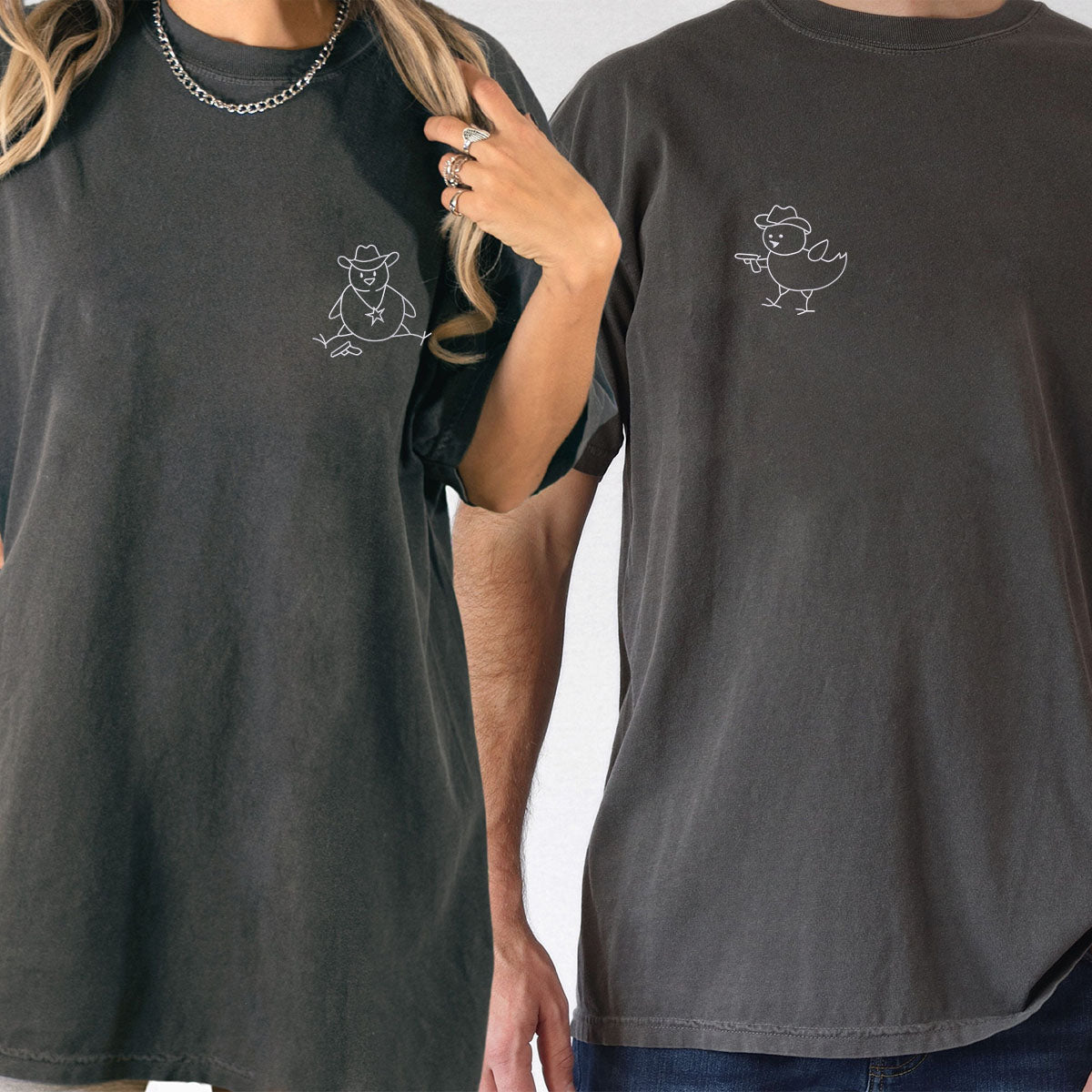 Custom Embroidered Chick Sherrifs Matching T-shirts for Couples