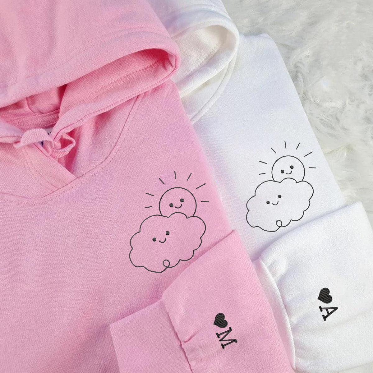 Individuell bestickte Wolken- und Sonnen-Kapuzenpullover für Paare