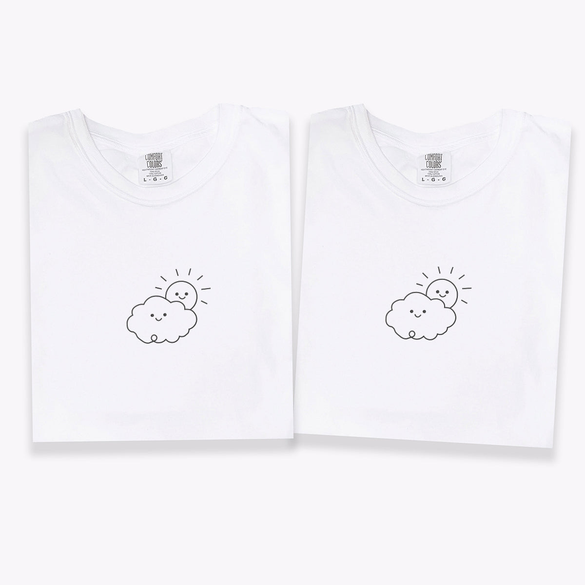 Custom Embroidered Cloud & Sun Matching T-shirts for Couples