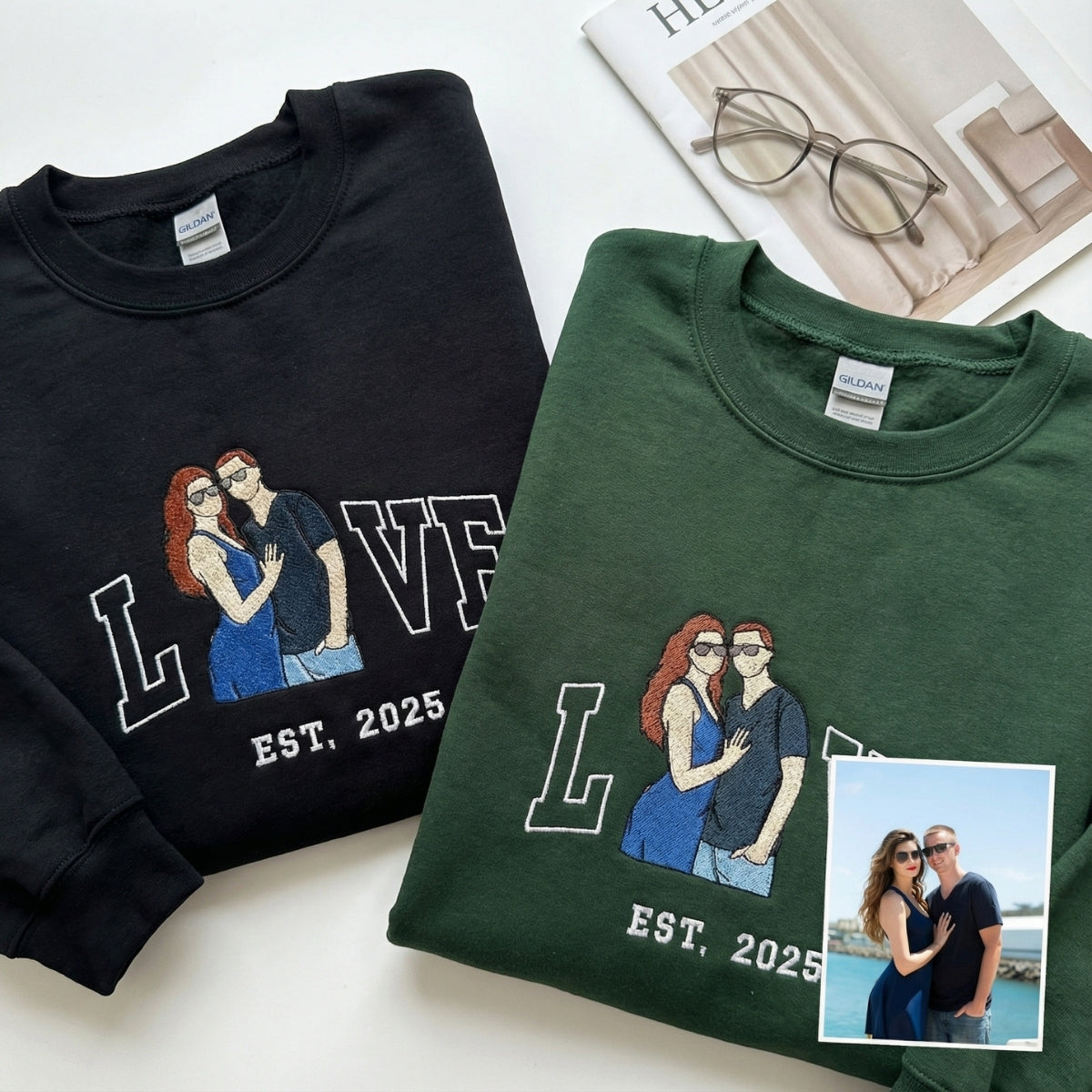 Sweats à capuche assortis brodés personnalisés avec ange et chat démon pour couples