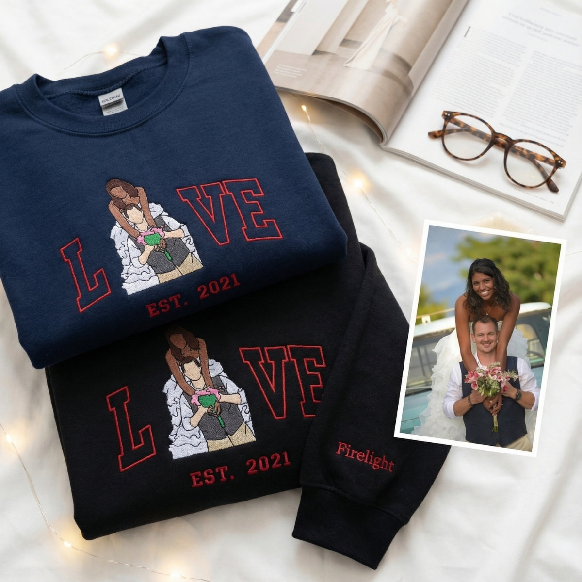 Sweats à capuche assortis brodés personnalisés avec ange et chat démon pour couples