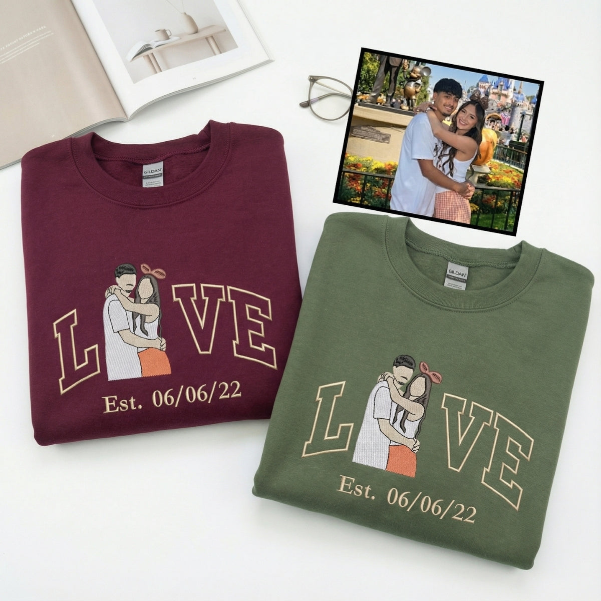 Sweats à capuche assortis brodés personnalisés avec ange et chat démon pour couples