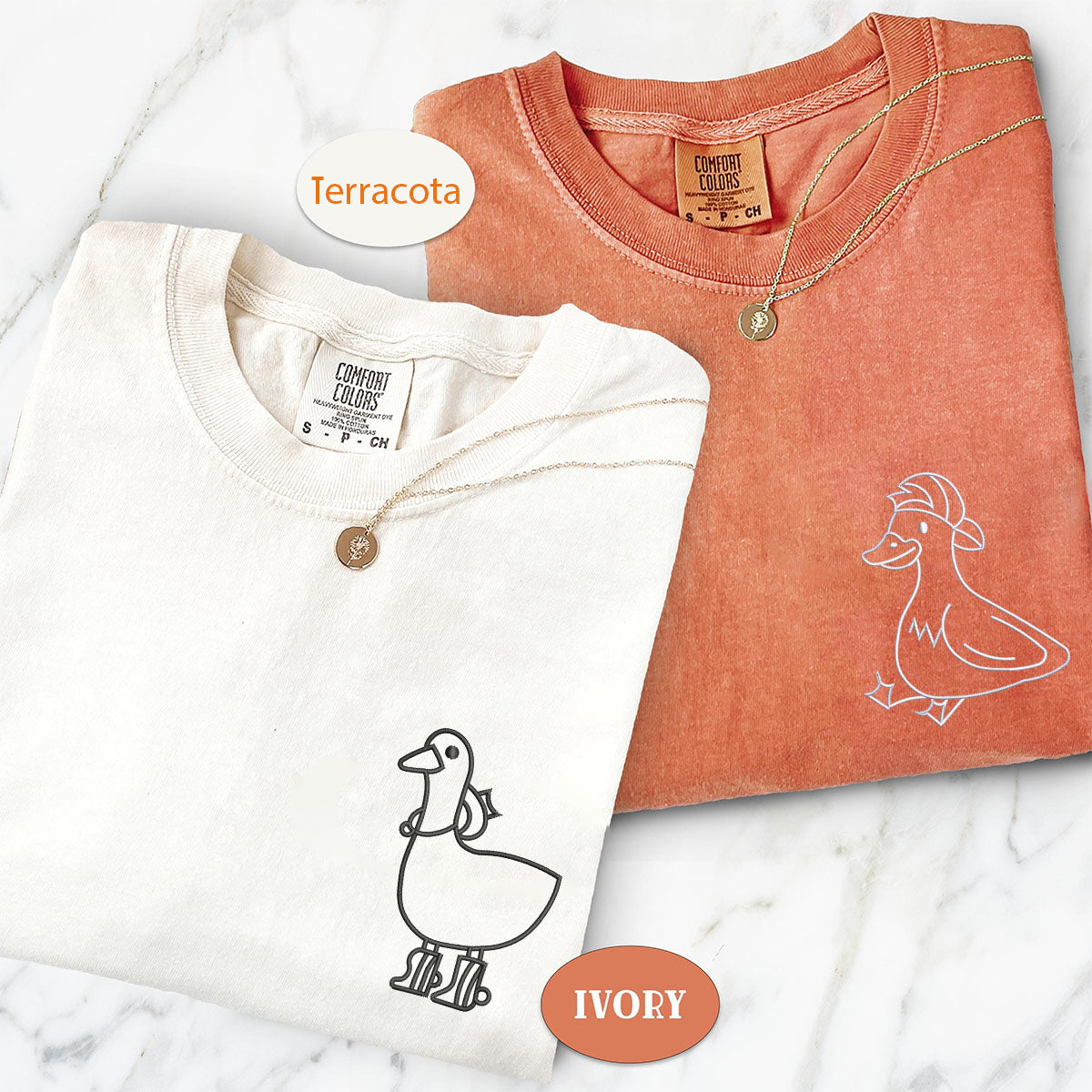 Custom Embroidered Cowboy Duck Matching T-shirts for Couples