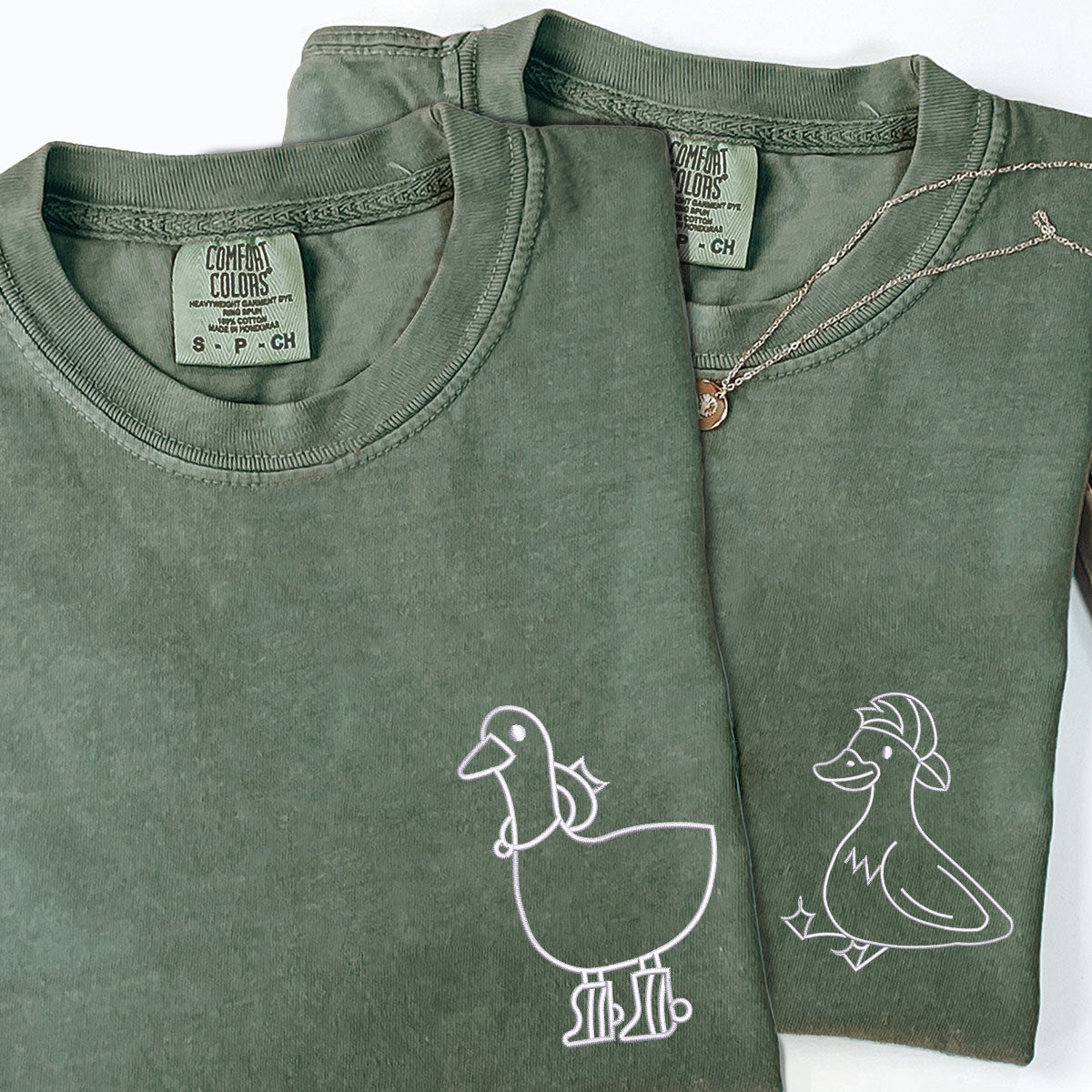 Custom Embroidered Cowboy Duck Matching T-shirts for Couples