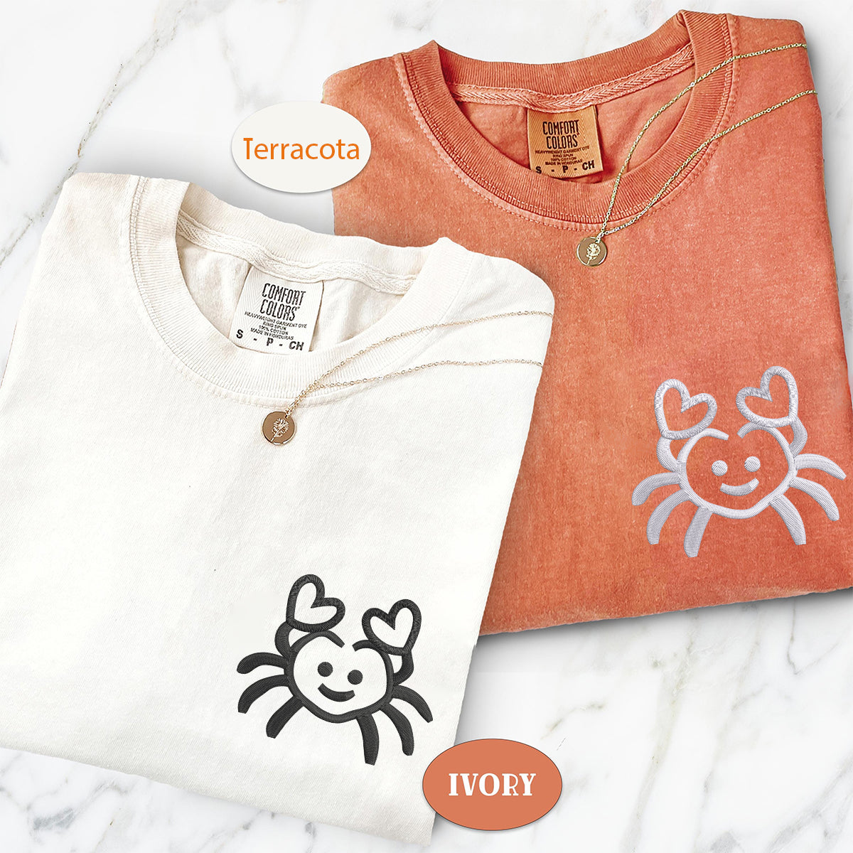 Custom Embroidered Crab Love Matching T-shirts for Couples