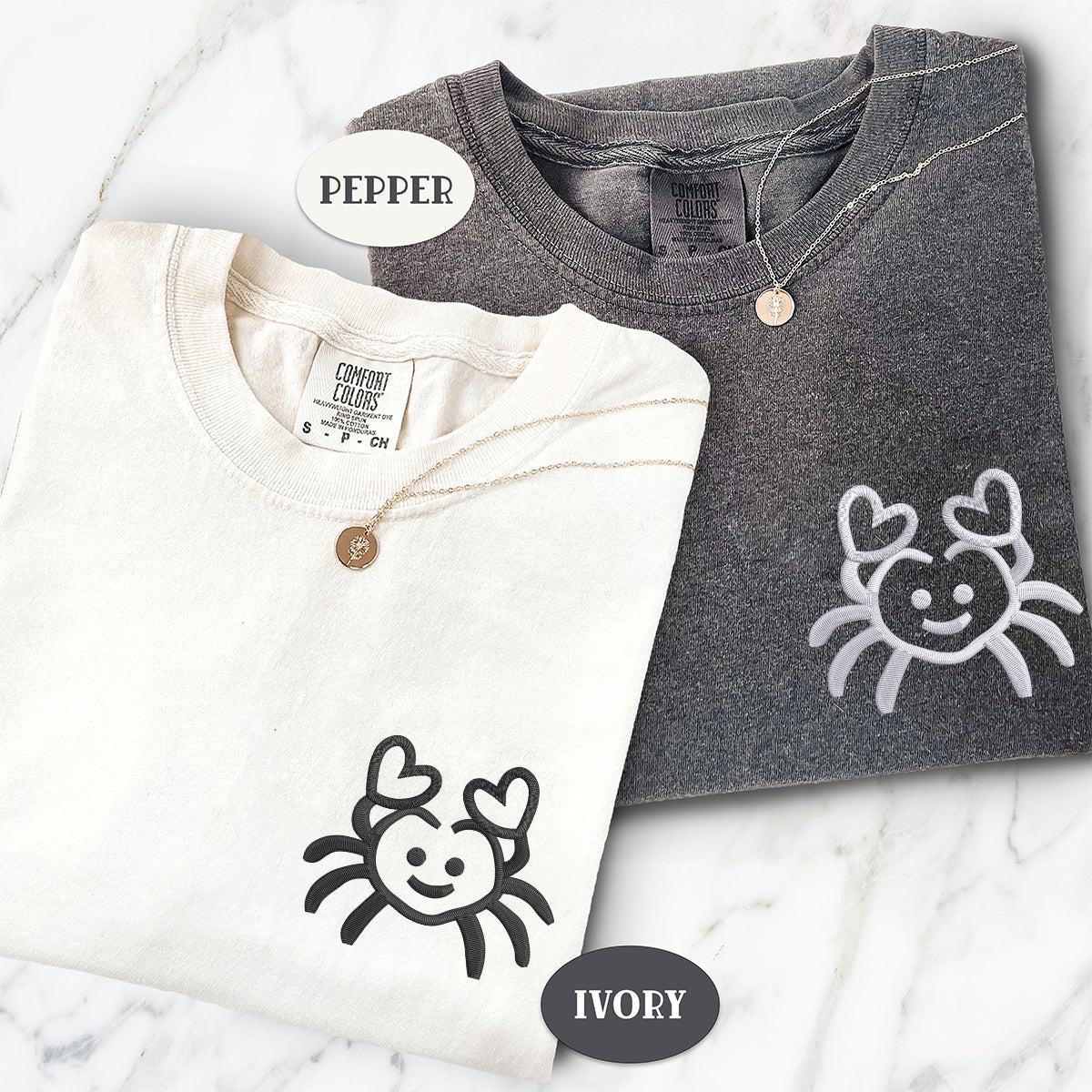 Custom Embroidered Crab Love Matching T-shirts for Couples