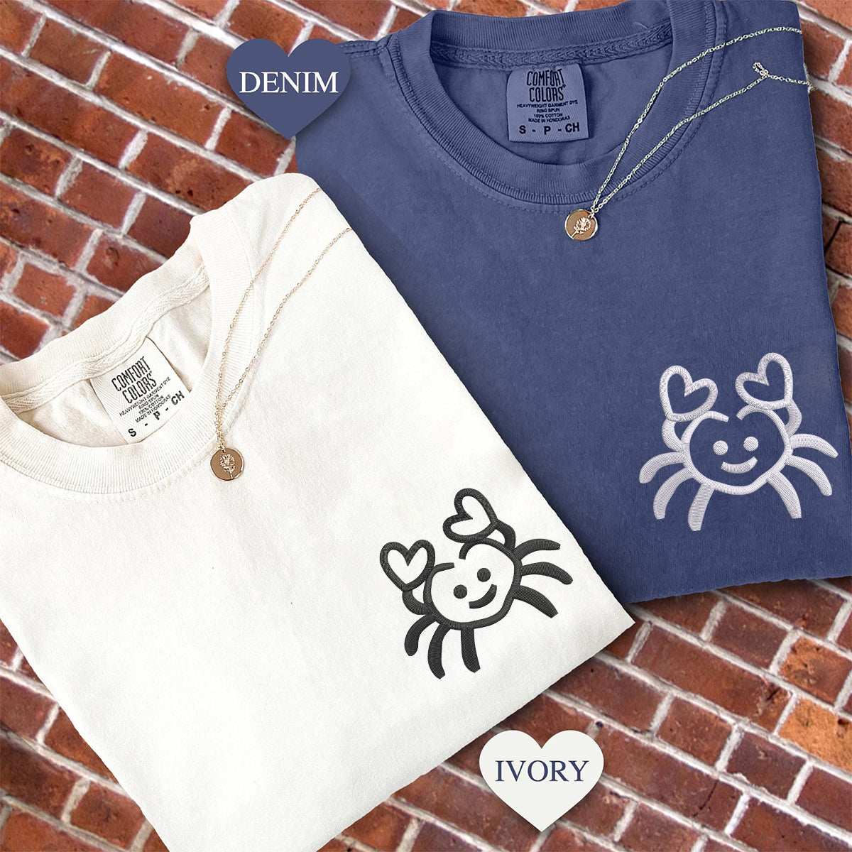 Custom Embroidered Crab Love Matching T-shirts for Couples