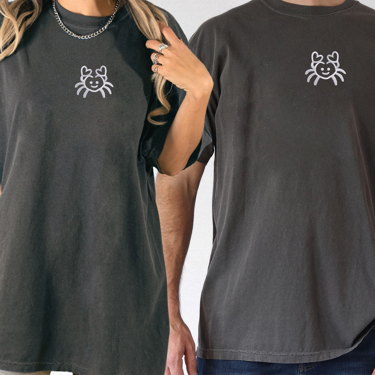 Custom Embroidered Crab Love Matching T-shirts for Couples