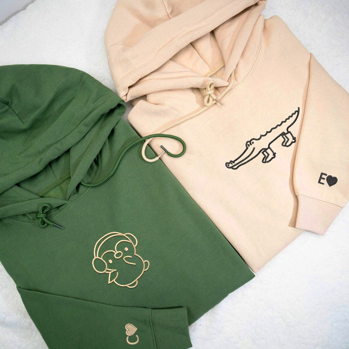 Sweats à capuche assortis brodés crocodile et pingouin pour couples