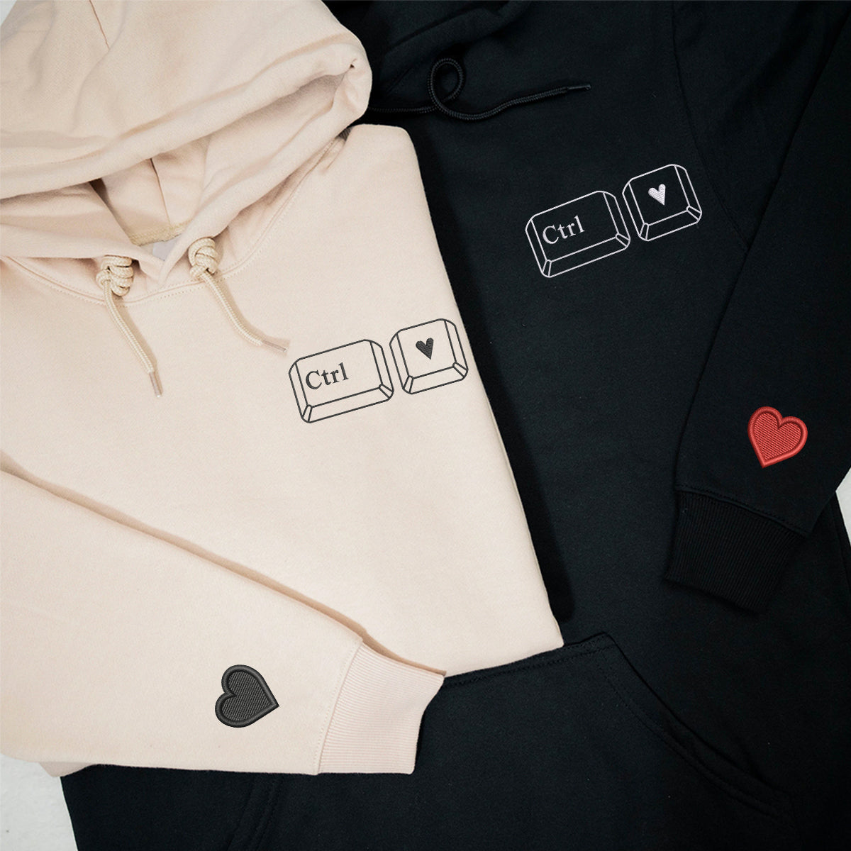 Sweats à capuche assortis brodés personnalisés Ctrl Love pour couples