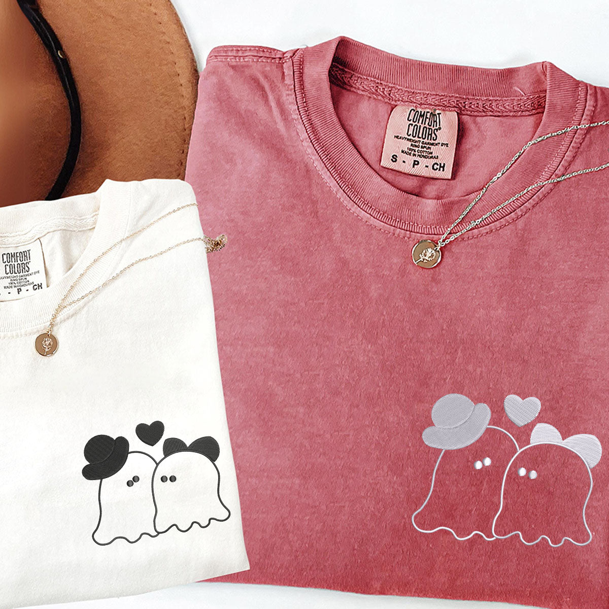 Custom Embroidered Married Ghosts Matching T-shirts for Couples