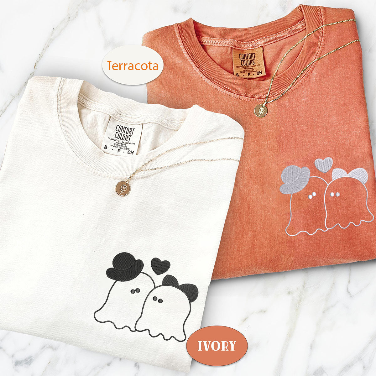 Custom Embroidered Married Ghosts Matching T-shirts for Couples