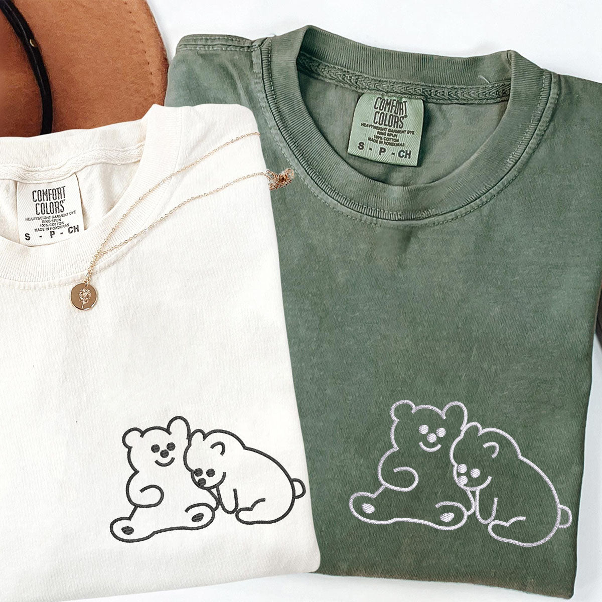 Custom Embroidered Cute Bear Love Matching T-shirts for Couples