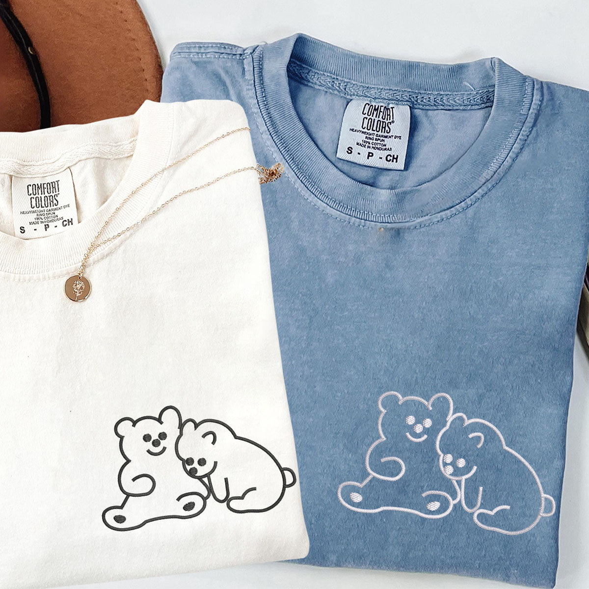 Custom Embroidered Cute Bear Love Matching T-shirts for Couples