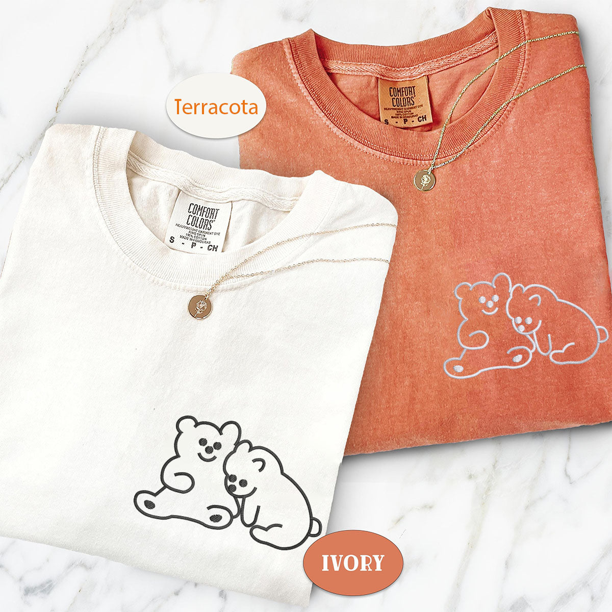 Custom Embroidered Cute Bear Love Matching T-shirts for Couples